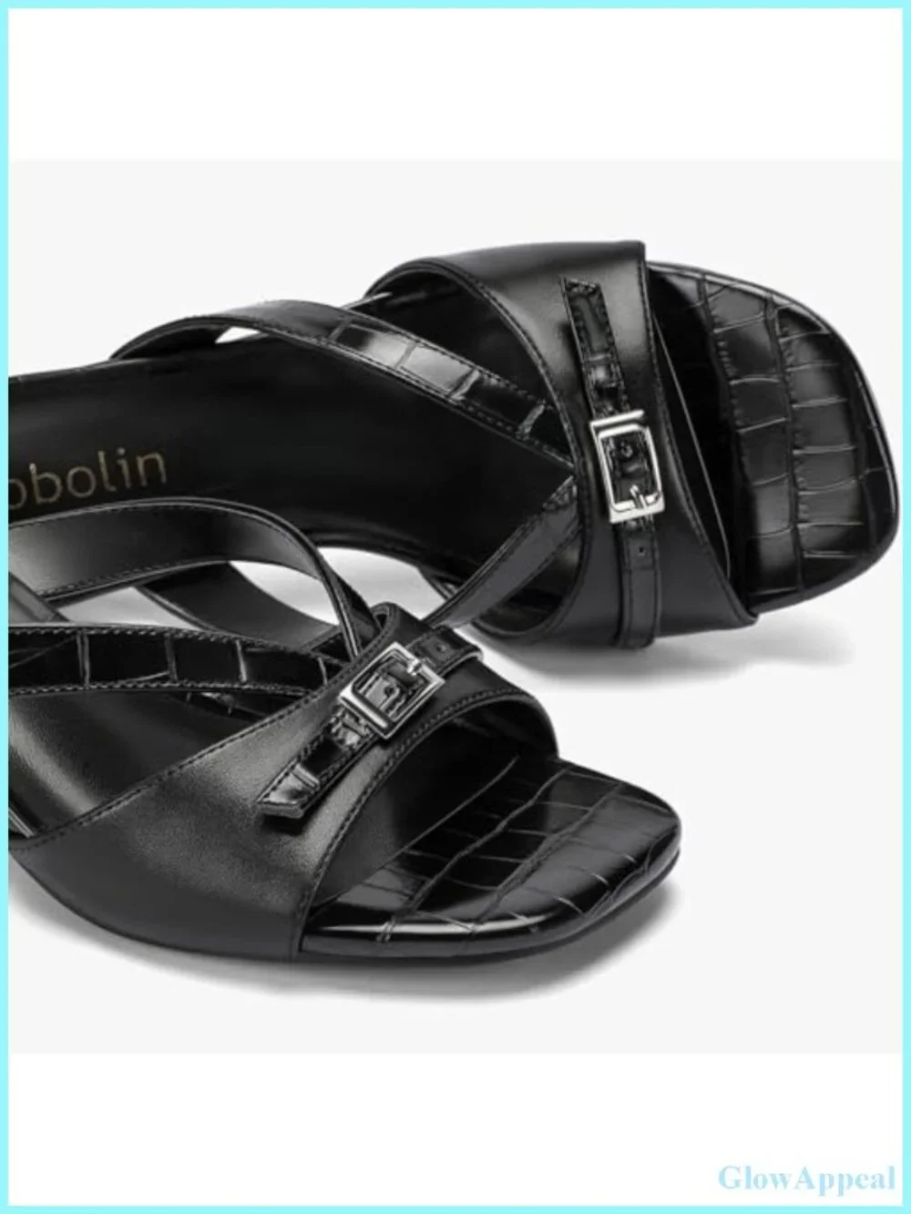 Kitten Heel Sandals for Women Slip-On Mule Open Toe Square Toe Faux Leather 2.2